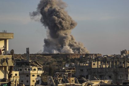 Smoke rises after Israeli attacks in the Tuffah neighborhood of Gaza City on April 17, 2025.