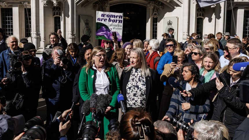 For Women Scotland's Susan Smith and Marion Calder celebrated outside court after their appeal was upheld.