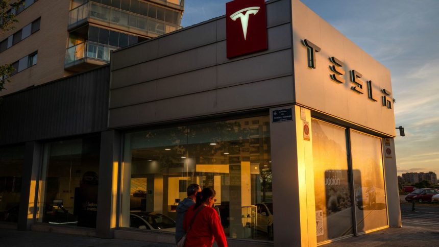 A Tesla showroom in Valencia, Spain. Sales in April have been down in markets across Europe after falling sharply in the first quarter.