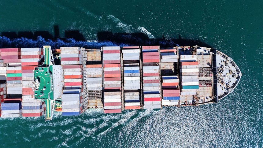 A cargo ship carrying foreign trade containers departs from Qingdao Port of Shandong Port Group in Qingdao City, Shandong Province, China, on April 23.