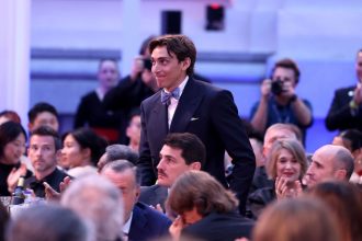 Mondo Duplantis accepts the Laureus World Sportsman of the Year award during the Laureus World Sports Awards 2025 at Galería de Cristal in Madrid, Spain, on April 21, 2025.