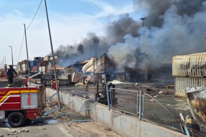 Heavy smoke rises at the scene of an explosion at the Shahid Rajaee port dock, southwest of Bandar Abbas.