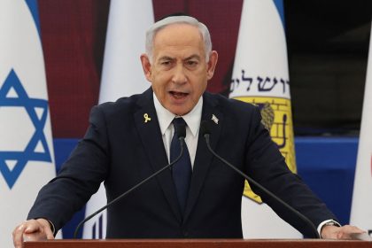 Israeli Prime Minister Benjamin Netanyahu speaks on the eve of Israel's Remembrance Day for fallen soldiers at the Yad LaBanim Memorial in Jerusalem, on Tuesday.