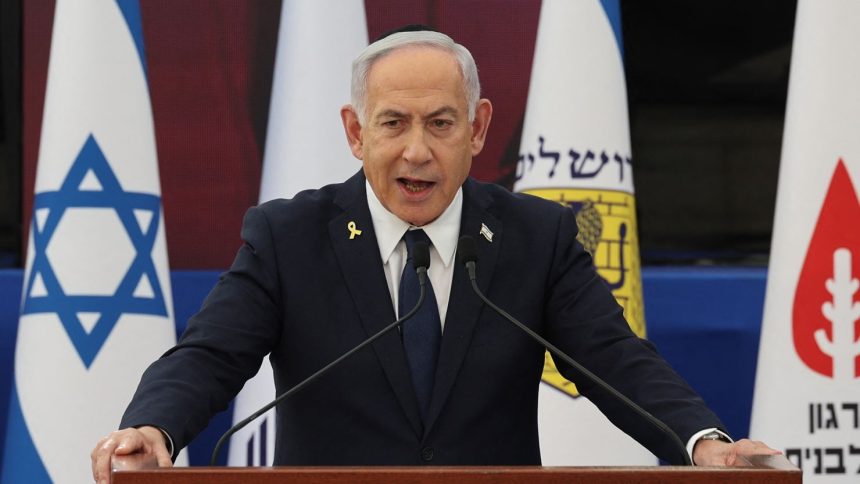 Israeli Prime Minister Benjamin Netanyahu speaks on the eve of Israel's Remembrance Day for fallen soldiers at the Yad LaBanim Memorial in Jerusalem, on Tuesday.
