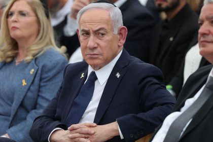 Israeli Prime Minister Benjamin Netanyahu attends the annual ceremony on the eve of Remembrance Day at the Yad LaBanim Memorial in Jerusalem on April 29, 2025.