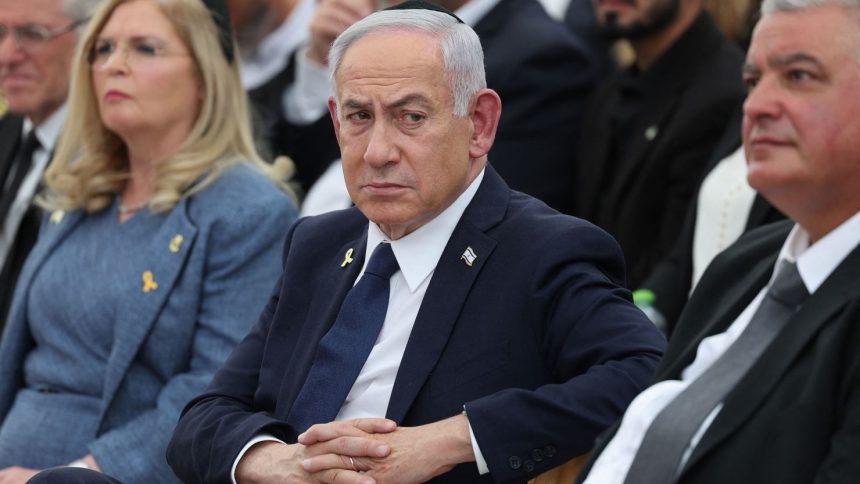 Israeli Prime Minister Benjamin Netanyahu attends the annual ceremony on the eve of Remembrance Day at the Yad LaBanim Memorial in Jerusalem on April 29, 2025.