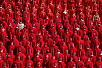 Cardinals attend the funeral of Pope Francis in St. Peter’s Square on April 26, 2025 in Vatican City.