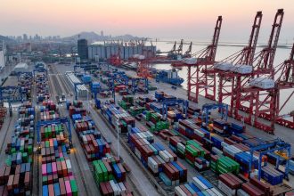 Containers are seen at the port in Lianyungang, in China's eastern Jiangsu province on May 1.