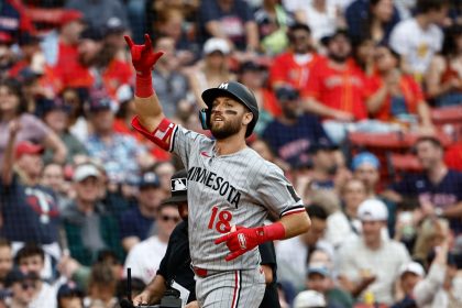 Kody Clemens signals to his parents as he rounds the bases after hitting his first ever Fenway Park home run.