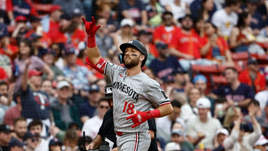Kody Clemens signals to his parents as he rounds the bases after hitting his first ever Fenway Park home run.