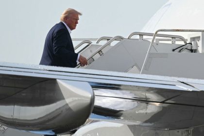 President Donald Trump boards Air Force One in West Palm Beach, Florida, on May 4, 2025.