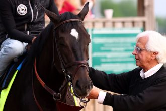 Bob Baffert, the trainer of Citizen Bull and Rodriguez, stands with Rodriguez on Thursday prior to the running of the 151st Kentucky Derby at Churchill Downs. Rodriguez was scratched from the Derby on Thursday night.