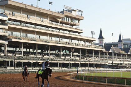 Baeza trains on the track during morning workouts prior to the 151st Kentucky Derby at Churchill Downs on Friday