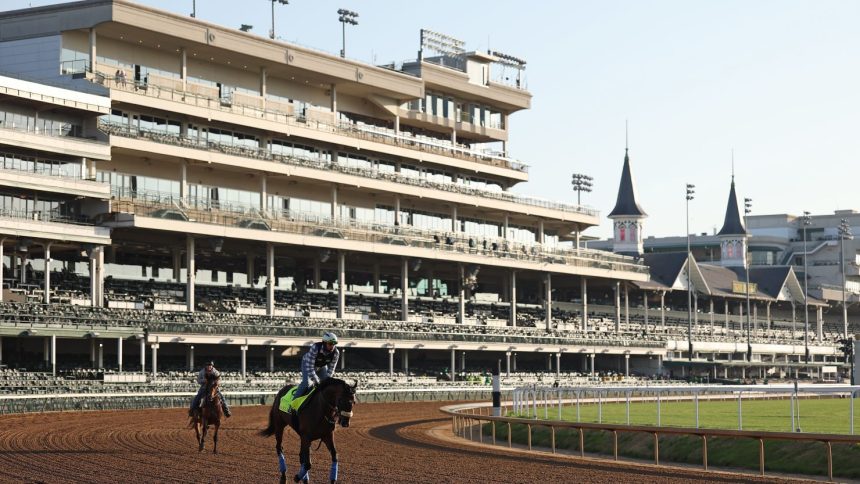 Baeza trains on the track during morning workouts prior to the 151st Kentucky Derby at Churchill Downs on Friday