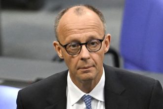 Friedrich Merz reacts to the result of the first round of voting in the Bundestag on May 6, 2025, in which he failed to reach a majority.