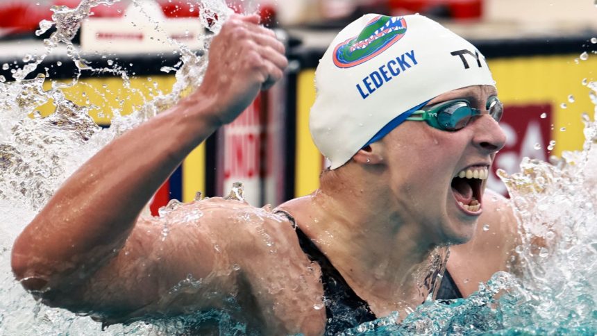 Katie Ledecky set her first world record in seven years on Saturday.