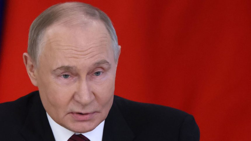 Russian President Vladimir Putin speaks during a Russian-Vietnamese meeting at the Grand Kremlin Palace on May 10, 2025, in Moscow, Russia.