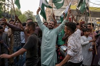 People in Hyderabad, Pakistan, celebrate after the ceasefire with India was announced on Saturday.