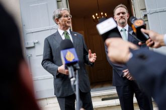 US Treasury Secretary Scott Bessent (L) and US Trade Representative Jamieson Greer speak to the media after talks between seniors US and Chinese officials on tariffs at the residence of the permanent Swiss ambassador to the United Nations in Geneva on May 11, 2025.