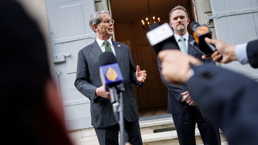US Treasury Secretary Scott Bessent (L) and US Trade Representative Jamieson Greer speak to the media after talks between seniors US and Chinese officials on tariffs at the residence of the permanent Swiss ambassador to the United Nations in Geneva on May 11, 2025.
