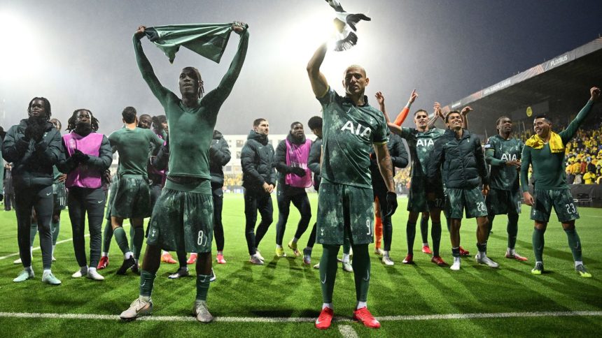 Tottenham Hotspur celebrates progression to the Europa League final on Thursday.
