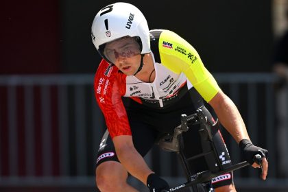 Dion Smith racing during the Giro d'Italia 2025 in Tirana, Albania.