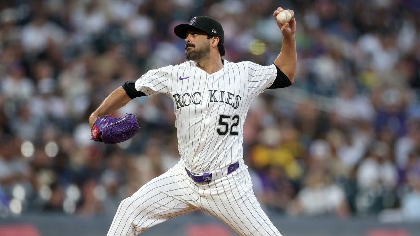 Pitcher Scott Alexander of the Colorado Rockies throws against the San Diego Padres in the sixth inning.