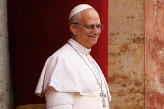 Pope Leo XIV delivers the Regina Caeli prayer from the main central loggia of St Peter's basilica on May 11, 2025 in Vatican City, Vatican. Pope Leo XIV (formerly Robert Francis Prevost) was elected to the papacy on May 8 following the death of Pope Francis on April 21.