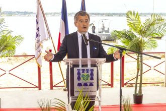 French Minister of Justice Gérald Darmanin speaks during a visit to French Guiana on May 18, 2025.