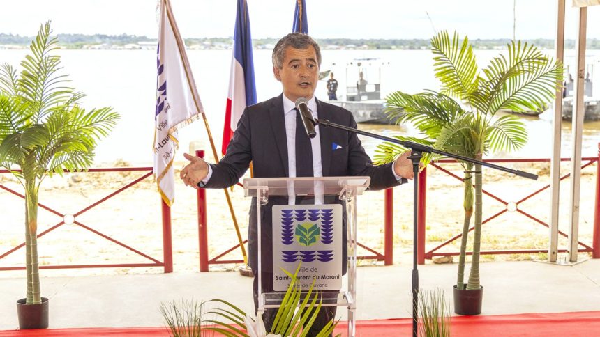 French Minister of Justice Gérald Darmanin speaks during a visit to French Guiana on May 18, 2025.