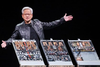 Nvidia co-founder and CEO Jensen Huang delivers the first keynote speech of Computex 2025 at the Taipei Music Center in Taipei on May 19, 2025.