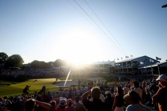 A general view of the 18th green at Quail Hollow Country Club in Charlotte, North Carolina, on Saturday, during the third round of the PGA Championship.