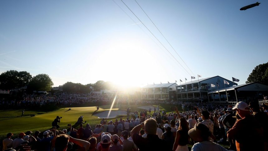 A general view of the 18th green at Quail Hollow Country Club in Charlotte, North Carolina, on Saturday, during the third round of the PGA Championship.