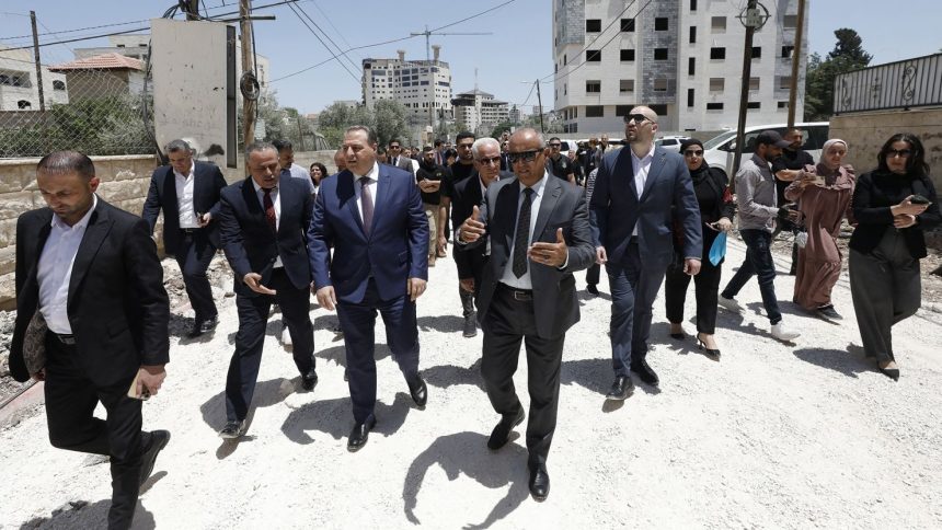 Members of a diplomatic delegation from the European Union during a visit to the city of Jenin in the occupied West Bank on May 21, 2025.