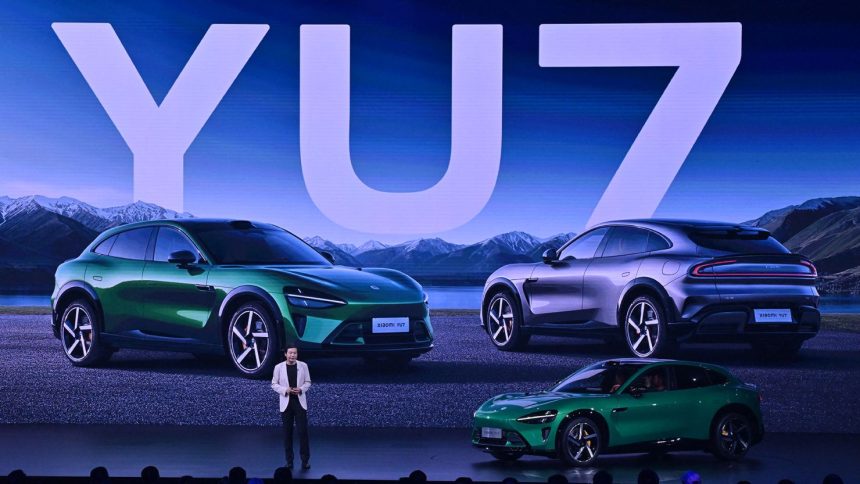 Lei Jun, co-founder and CEO of Xiaomi, speaks during the launch of the Xiaomi YU7 SUV car in Beijing on May 22, 2025.