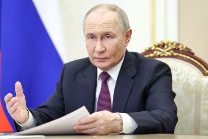 Russia's President Vladimir Putin chairs a meeting in Moscow on May 22.