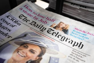 Copies of the Daily Telegraph newspaper on sale at a shop in Victoria, central London. The Telegraph is to be bought by a consortium led by US investment firm RedBird Capital for about $675 million.