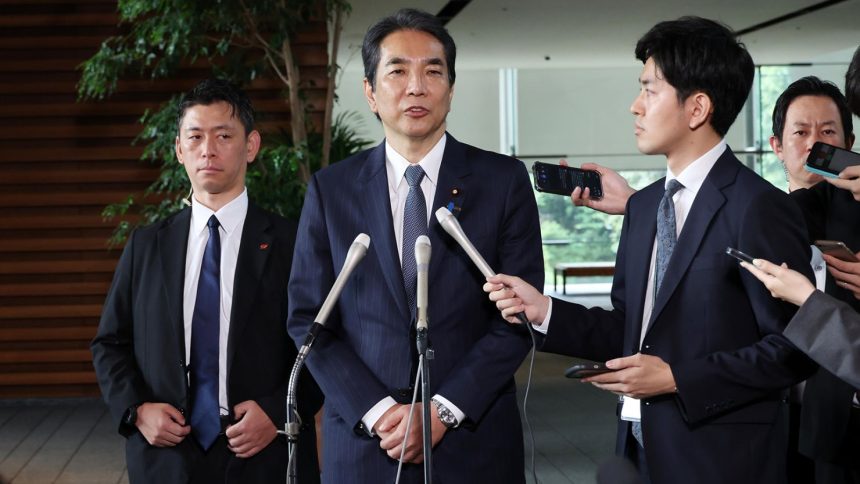 Agriculture Minister Taku Eto sparked outrage after telling reporters he had 'so much rice at home' that he could sell it