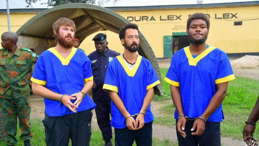 The Americans, pictured from left, Tyler Thompson, Benjamin Reuben Zalman-Polun and Marcel Malanga, were repatriated on Tuesday.
