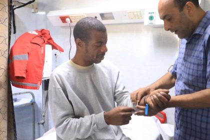 The Palestine Red Crescent Society released images of Assad al-Nsasrah being examined at Al-Amal Hospital in Khan Younis after his release.