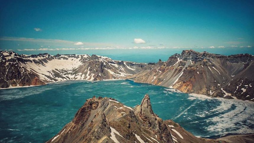 A view of Mount Paektu from the North Korean side of the mountain, taken in June 2017.