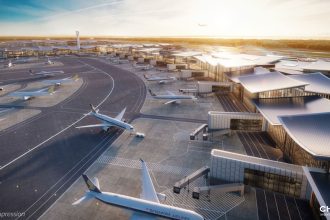 This artist's rendering shows Terminal 5’s overlaying leaf-style roof design.