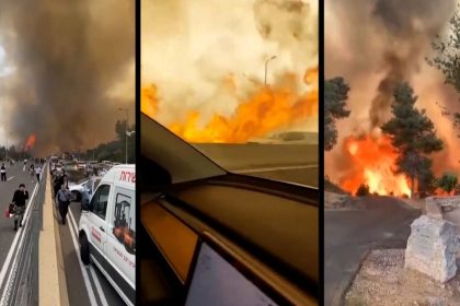 Drivers on Highway 1 near Jerusalem were forced to flee their cars, leaving them abandoned on the highway as more than 100 teams across Israel fight wildfires on multiple fronts, authorities said.