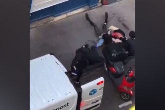 Four masked men attacked the daughter, her partner and their child on Tuesday morning.
