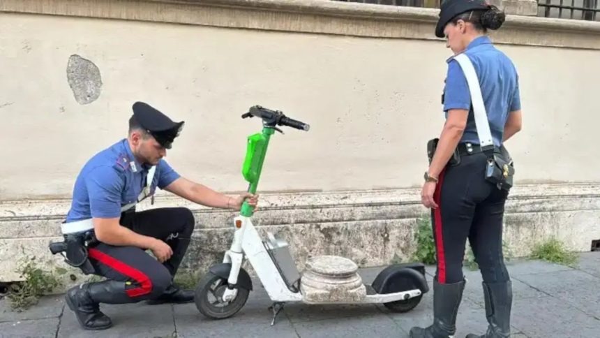 Police in Rome say they spotted the tourist riding along the Via Veneto near the US Embassy with the marble relic.