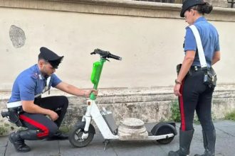 Police in Rome say they spotted the tourist riding along the Via Veneto near the US Embassy with the marble relic.