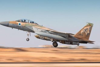 An Israeli Air Force F-15 fighter jet takes off to strike Houthi targets in Yemen, on Monday, May 5.