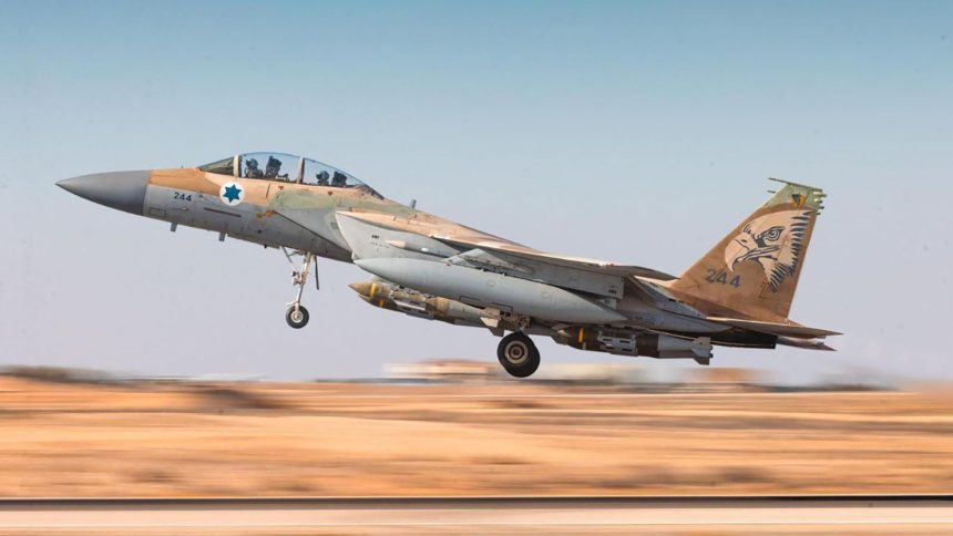 An Israeli Air Force F-15 fighter jet takes off to strike Houthi targets in Yemen, on Monday, May 5.