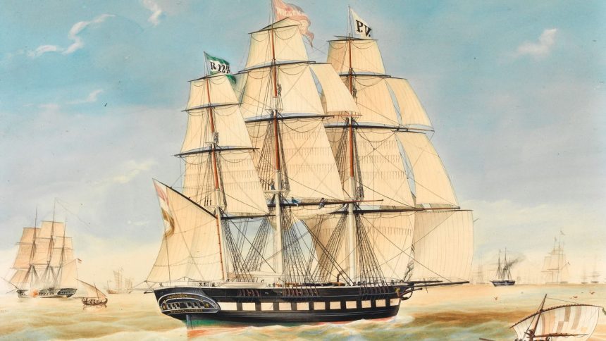 An 1842 painting by Jacob Spin shows Koning Willem de Tweede in the Dutch East Indies (now Indonesia).