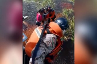This still from video released by the Bolivian Defense Ministry shows five people being rescued after their plane crashed in an Amazonian jungle.